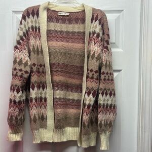 New In Striped Knit Cardigan in Cream, Pink, Brown and Burgundy
